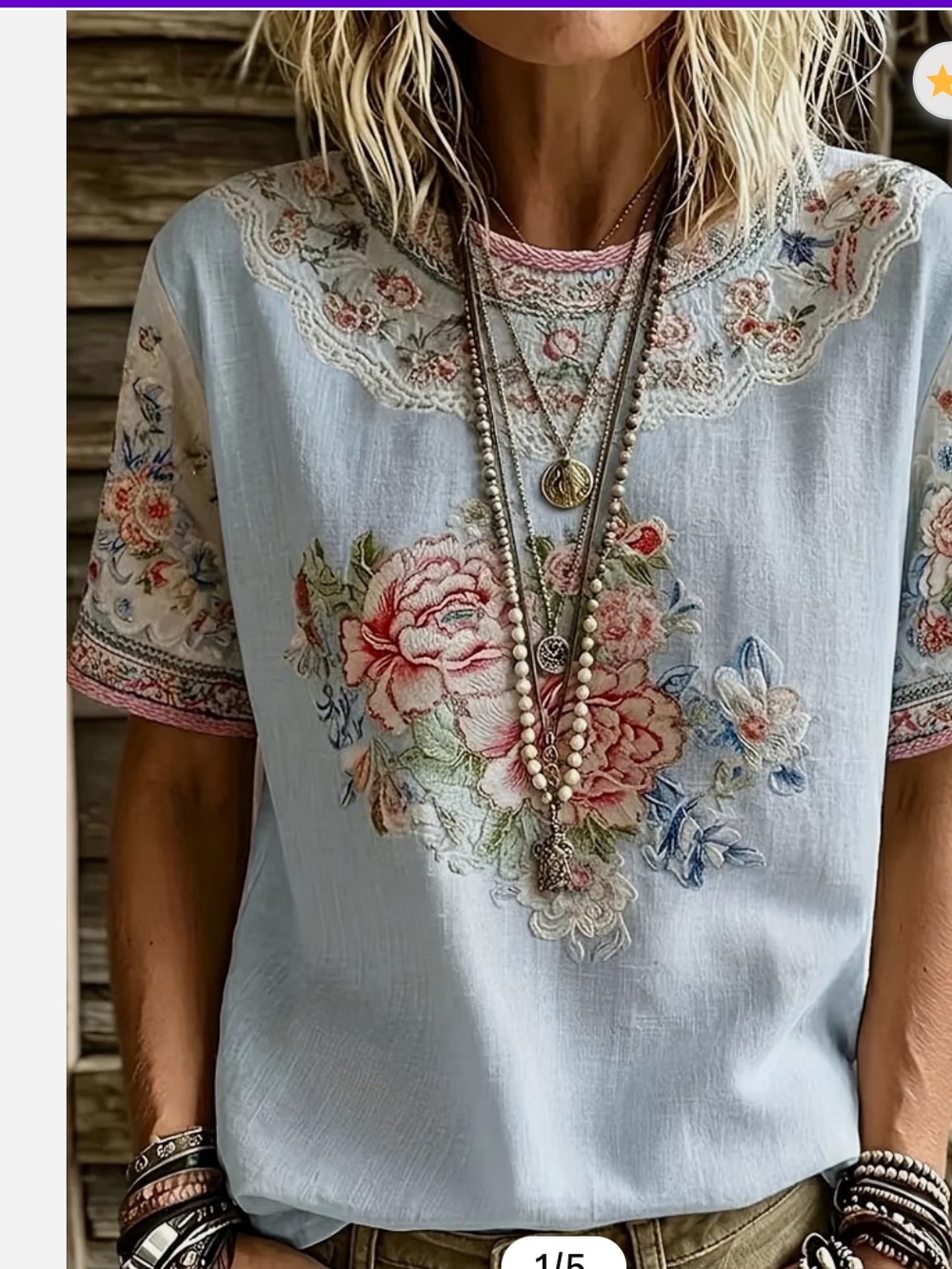Women’s Top in a Delightful Floral Design, Light Blue, Size Medium, NWOT
